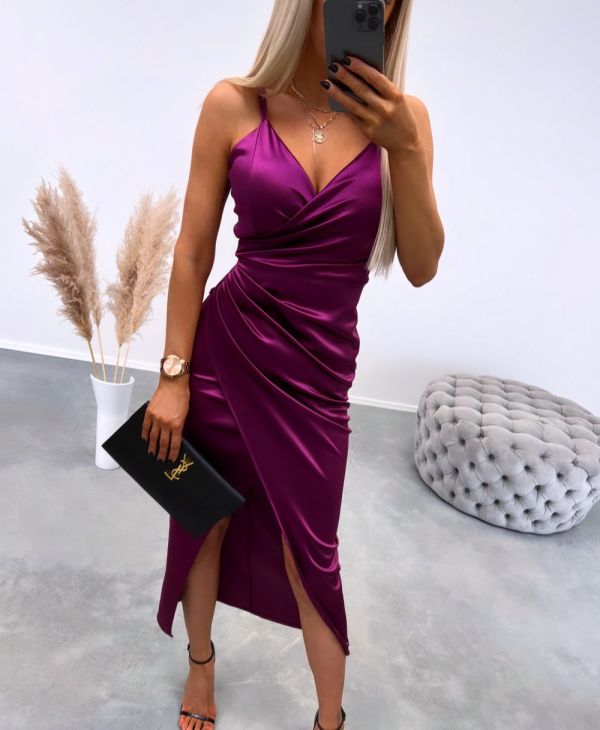 Dark Purple Side-slit Silky Dress